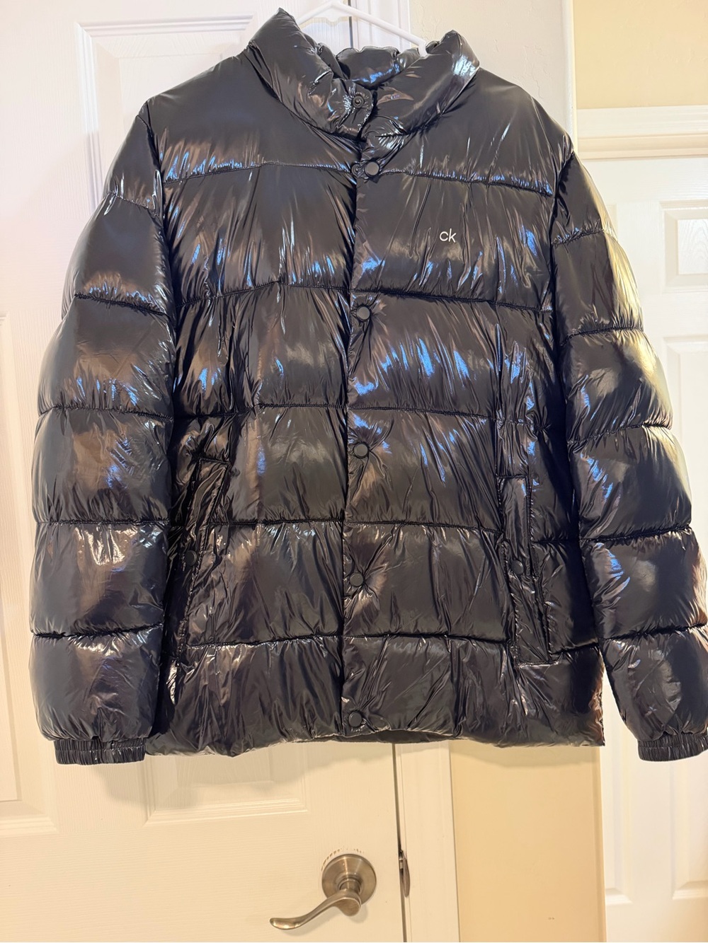 Calvin Klein Glossy Dark Blue Quilted Puffer Jacket
